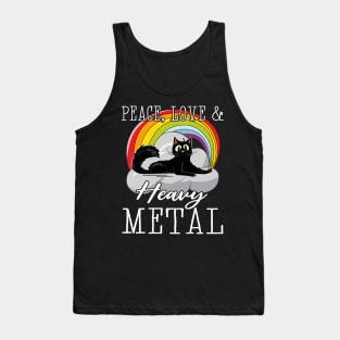 Peace Love & Heavy Metal Cat Kids Punk Band Metal Rainbow Tank Top